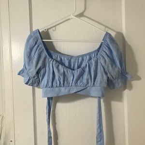 Baby Blue Crop Blouse With Back Ties